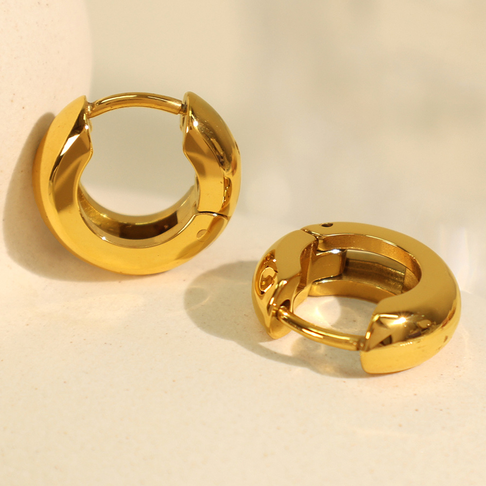 1 Pair Simple Series Classic Solid Color Stainless Steel  Gold Color Women's Hoop Earrings h5 